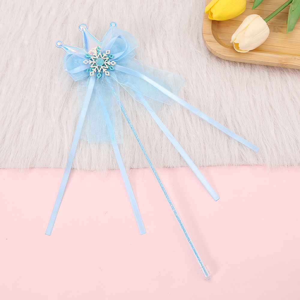 Ice and Snow Children's Bow Magic Wand Princess Mesh Hair Accessories Little Girl Ribbon Crown Magic Wand Wholesale