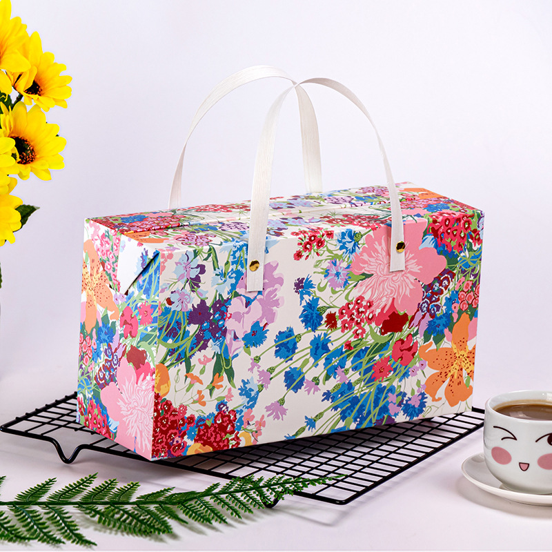 长方形毛巾卷礼盒手提盒网红甜品蛋糕卷长条虎皮瑞士卷手提包装盒