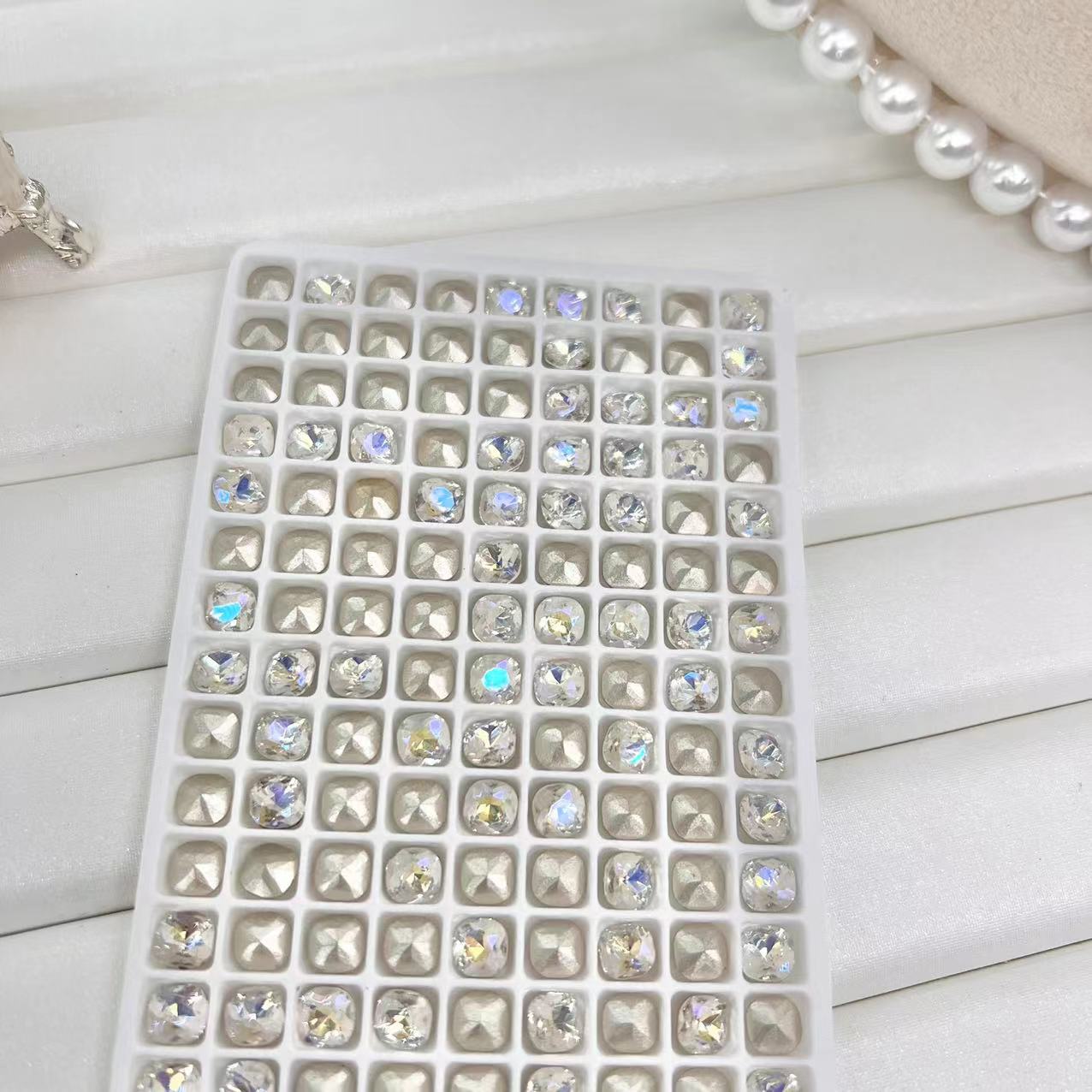 6mm Small Fat Square White Moonlight Plated Manicure Jewelry Diamond Ornament Accessories
