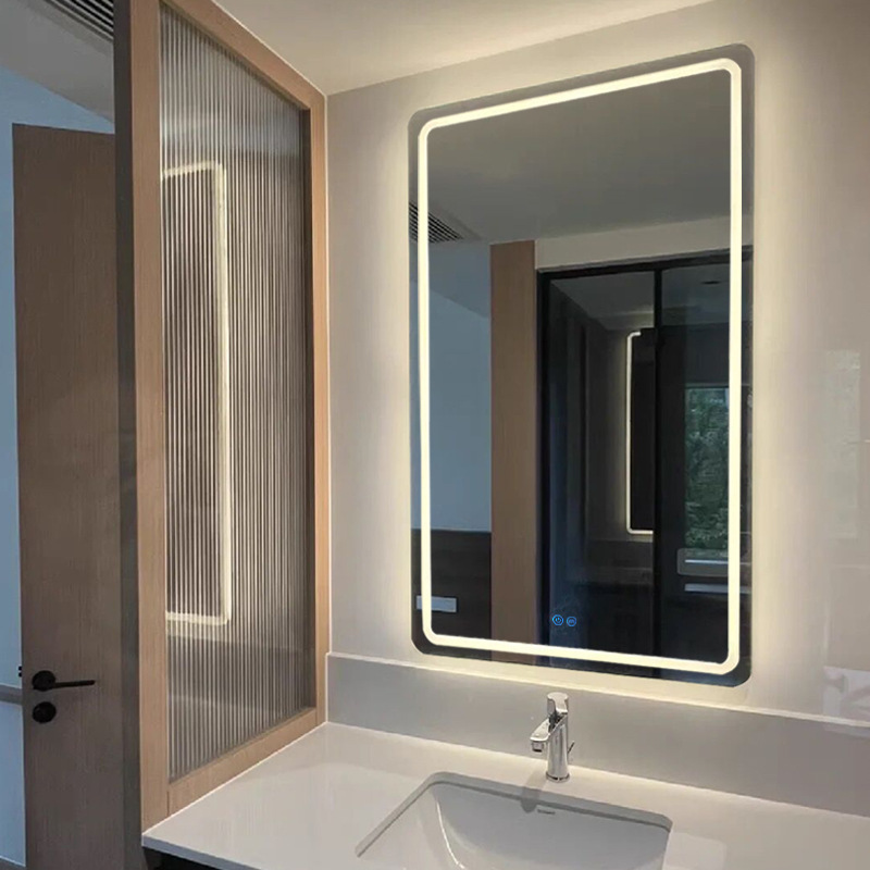 Toilet Led Bathroom Mirror Anti-Fog Bathroom Mirror Hotel Toilet Square Luminous Smart Mirror Wholesale