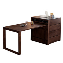 A4L黑胡桃木岛台餐桌一体可伸缩家用岩板中岛台单独厨房橱柜实木