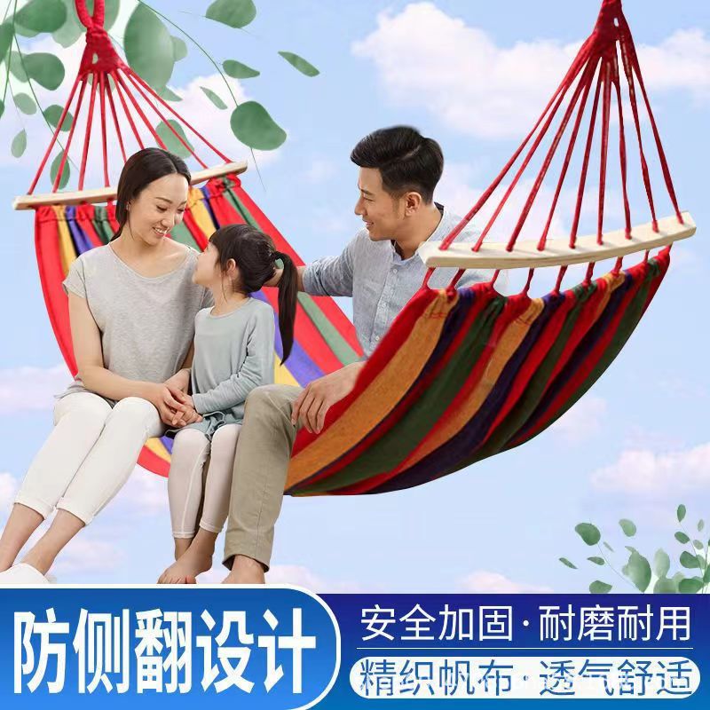 Canvas Curved Stick Hammock Wholesale Swing Wooden Stick Anti-Rollover Children Single Double Hammock Outdoor Camping Camping Hammock