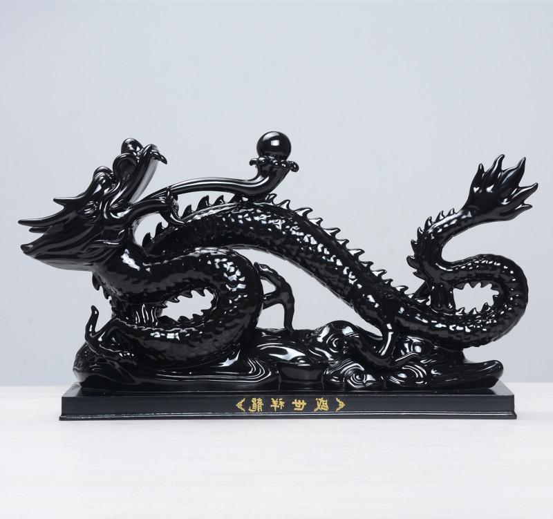 陶瓷回首龙摆件家居办公室青龙黄色龙瓷器汉龙化煞辟邪工艺品摆设