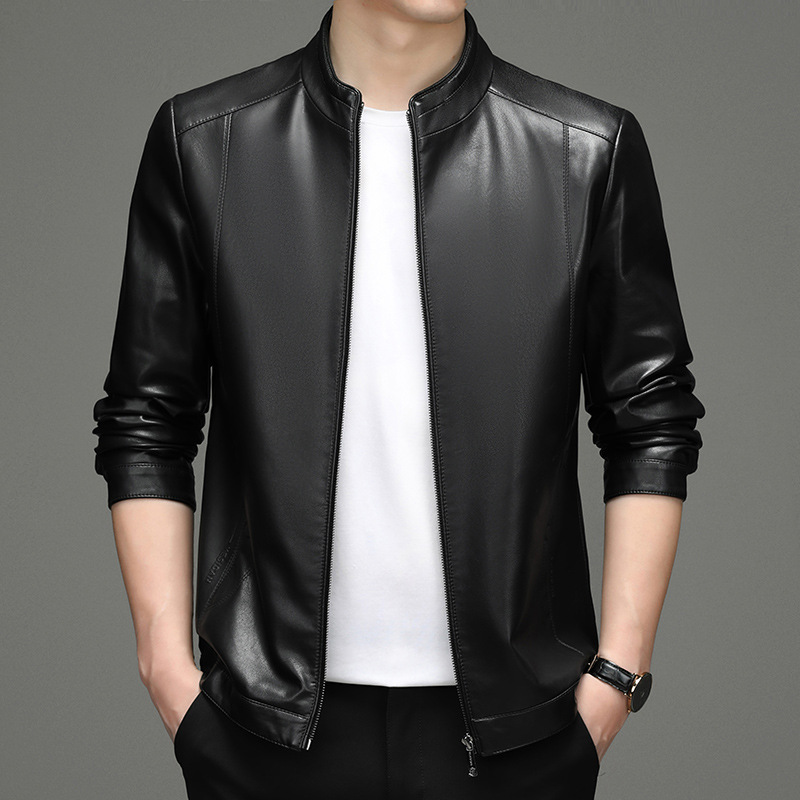 2022 Spring, Autumn and Winter Stand Collar Genuine Leather Clothes Men's High Sense Sheep Leather Jacket Short Fashion Fleece Padded Coat