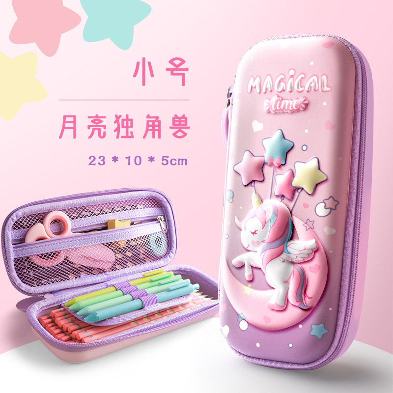 Emmy Eva Pencil Stationery Box Wholesale Elementary School Girl Multi-Functional Double-Layer Children's Large Capacity Pencil Case