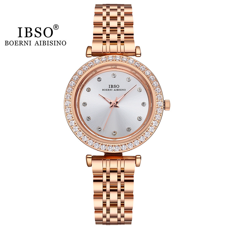 Ibso New Quartz Movement Steel Watch Dial Diamond-Embedded Elegant Small Women's Watch Cross-Border E-Commerce Hot-Selling Product