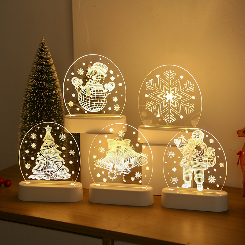 创意新款圣诞节小玩具暖光圣诞led七彩亚克力圣诞树小夜灯批发