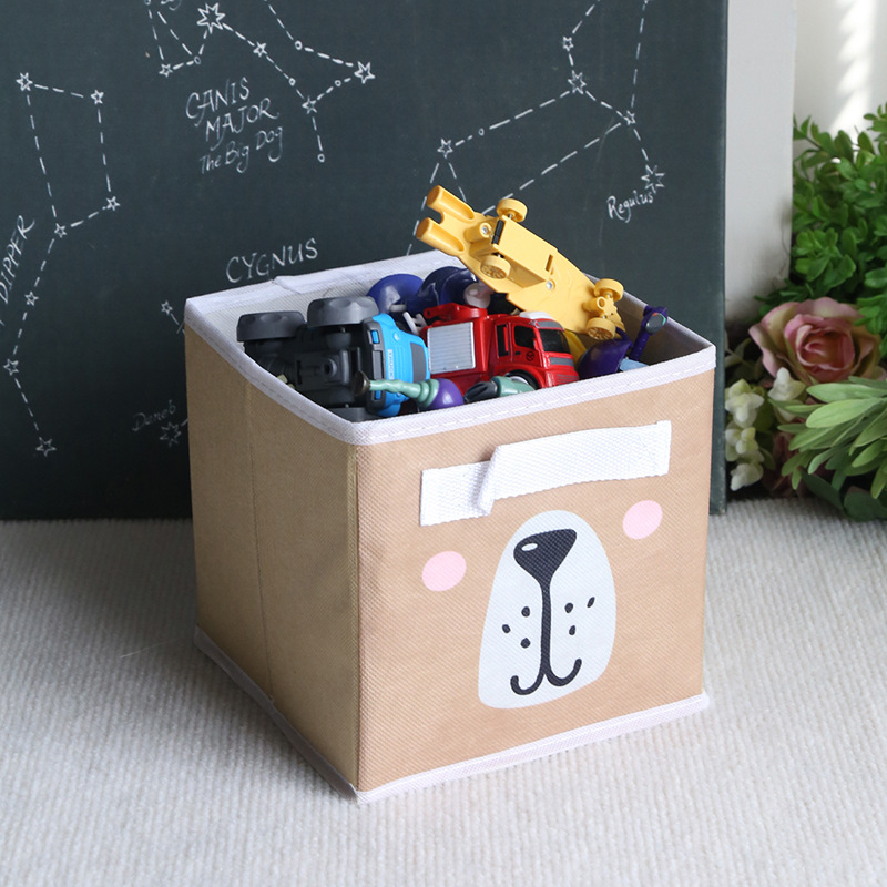 卡通小熊无盖收纳盒桌面杂物收纳小玩具筐带把手小号折叠盒杂物盒