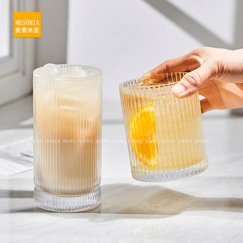 mesopia simple striped glass cup cold extraction ice latte coffee cup household juice cups milk cup drink cup