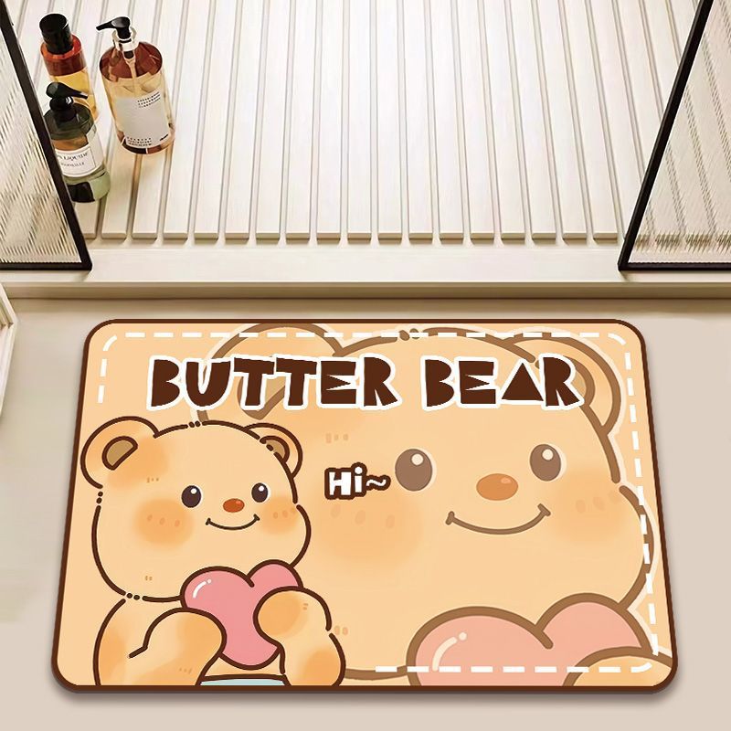 卡通可爱硅藻泥脚垫网红黄油小熊防滑垫吸水速干卫生间浴室地垫