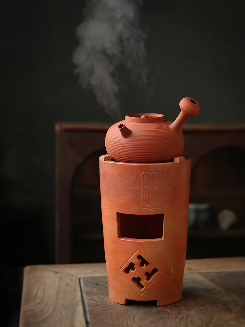 闽西副榜炉 童文宋 手工日式高炭炉红泥工夫茶炉橄榄碳炉潮汕砂铫