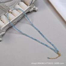 天然淡水珍珠手链女极细小米珠海蓝宝水晶手串设计感小众气质手饰
