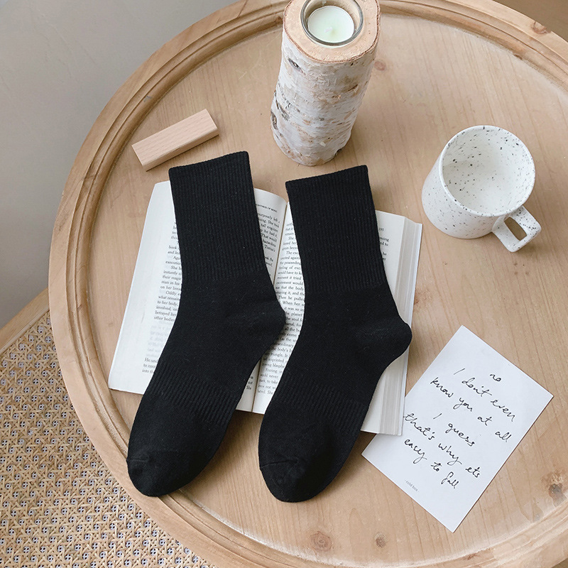 Socks Men's Black White Gray Long Tube Cotton Sock Casual Men's and Women's Same High Elastic Band Four Seasons Thin Men's Socks Athletic Socks