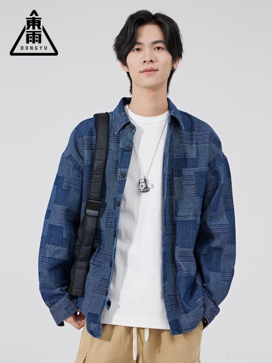 东雨男装春秋男士衬衫 花格子宽松休闲衬衫 翻领潮流外套衬衣现货
