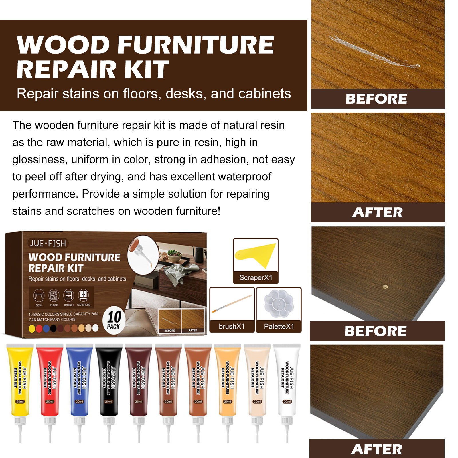 Jue-Fish Wooden Furniture Repair Kit Furniture Beauty Repair Material Repair Fade Polish Set