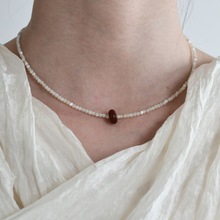 天然母贝串珠项链项链彩色复古颈链气质冷淡风锁骨链