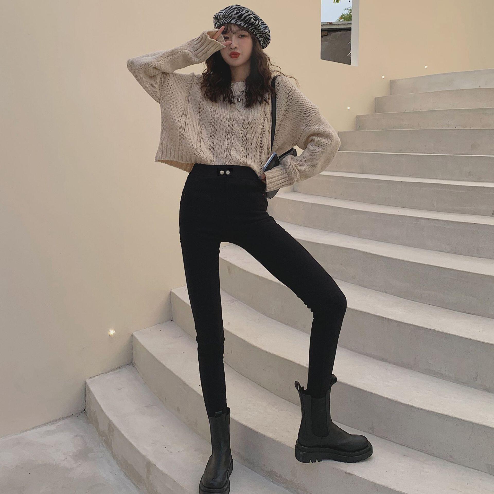 高腰牛仔裤女修身显瘦高弹力长裤2021春夏装薄款紧身小脚裤子