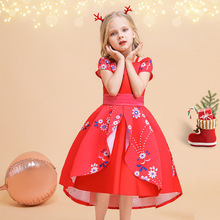 2024跨境新款吊带短袖女童提花缎布公主裙儿童圣诞节演出服表演服