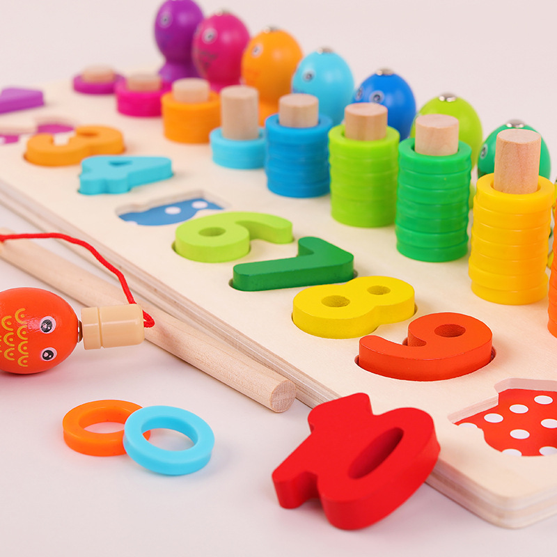 宝贝趣对数板钓鱼玩具数字积木拼图宝宝益智0-3岁新年货元旦送礼