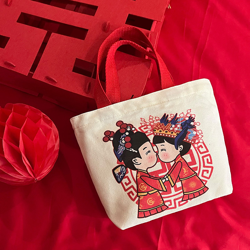 Wedding Bridesmaid Gift Bag Canvas Bag Female 2024 New Full Moon Gift Wedding Wine Candy Bag Handbag Wholesale