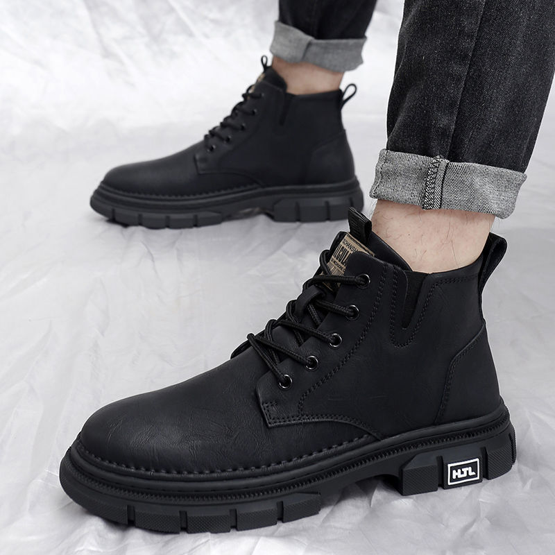 男士马丁靴皮2024春秋季新款高帮皮鞋男英伦机车黑色中帮工装短靴