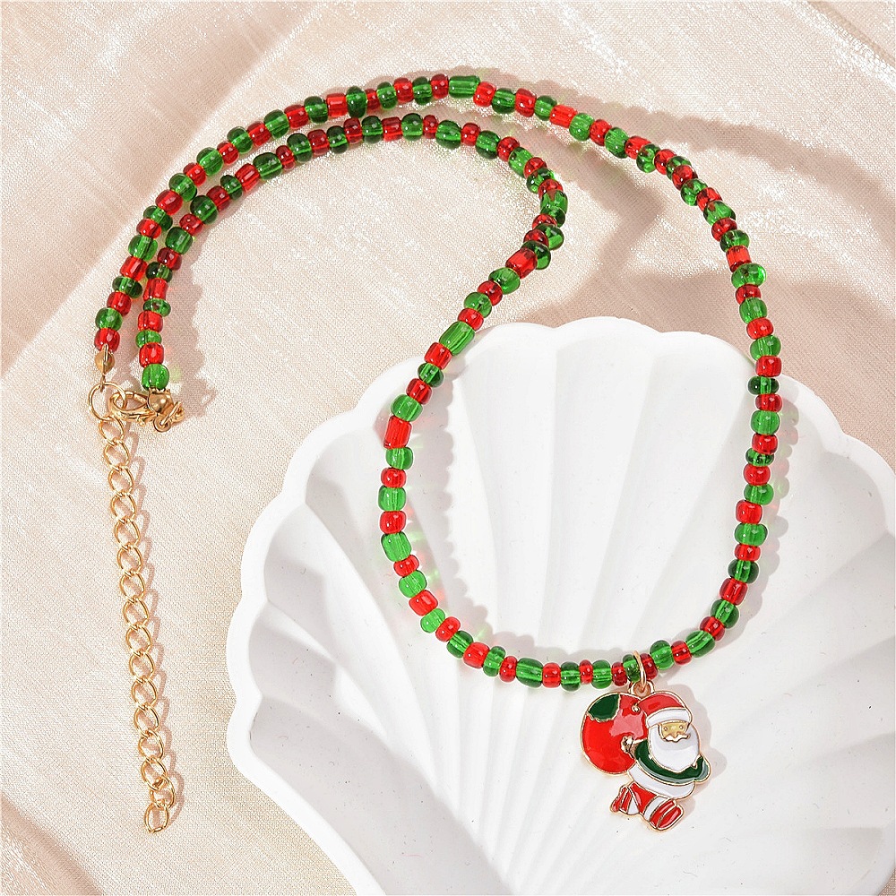 欧美跨境时尚创意圣诞饰品 铃铛麋鹿雪花米珠串珠项链女-阿里巴巴