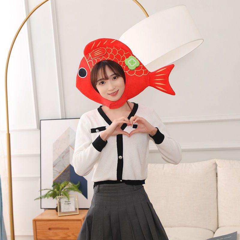 批发 红色锦鲤头套帽子 毛绒头套 拍照道具写真道具 卡通头套