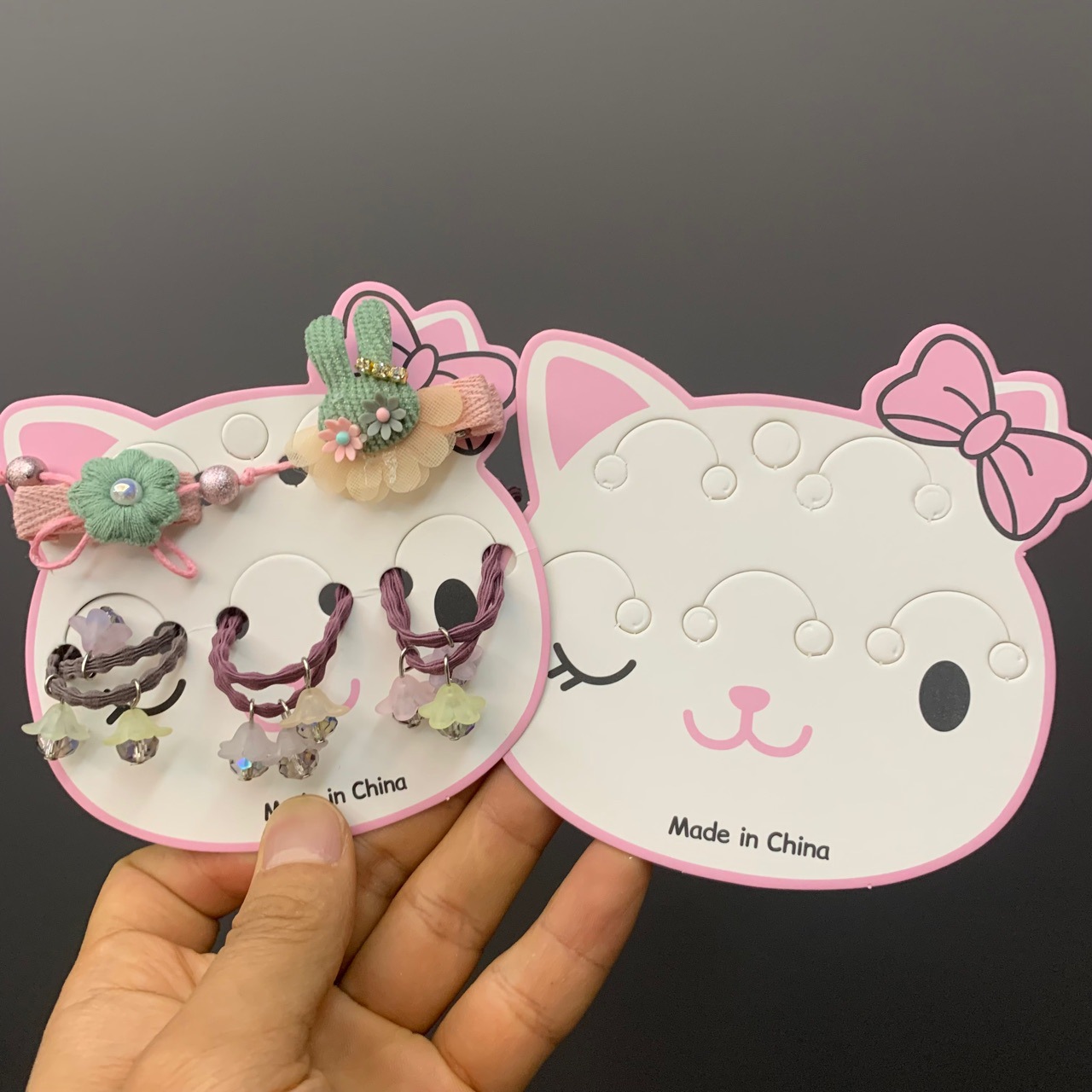 5×10.5儿童发圈套装卡纸眯眼猫手工卡片发饰diy饰品包装配件