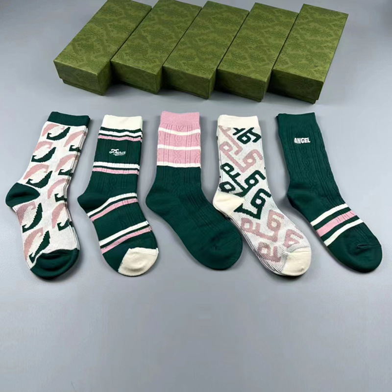 Double Needle Double-Way Socks Women's Autumn and Winter Combed Cotton Tube Socks Ins Style G Home Embroidery Letters College Style Fashion Brand Women's Socks