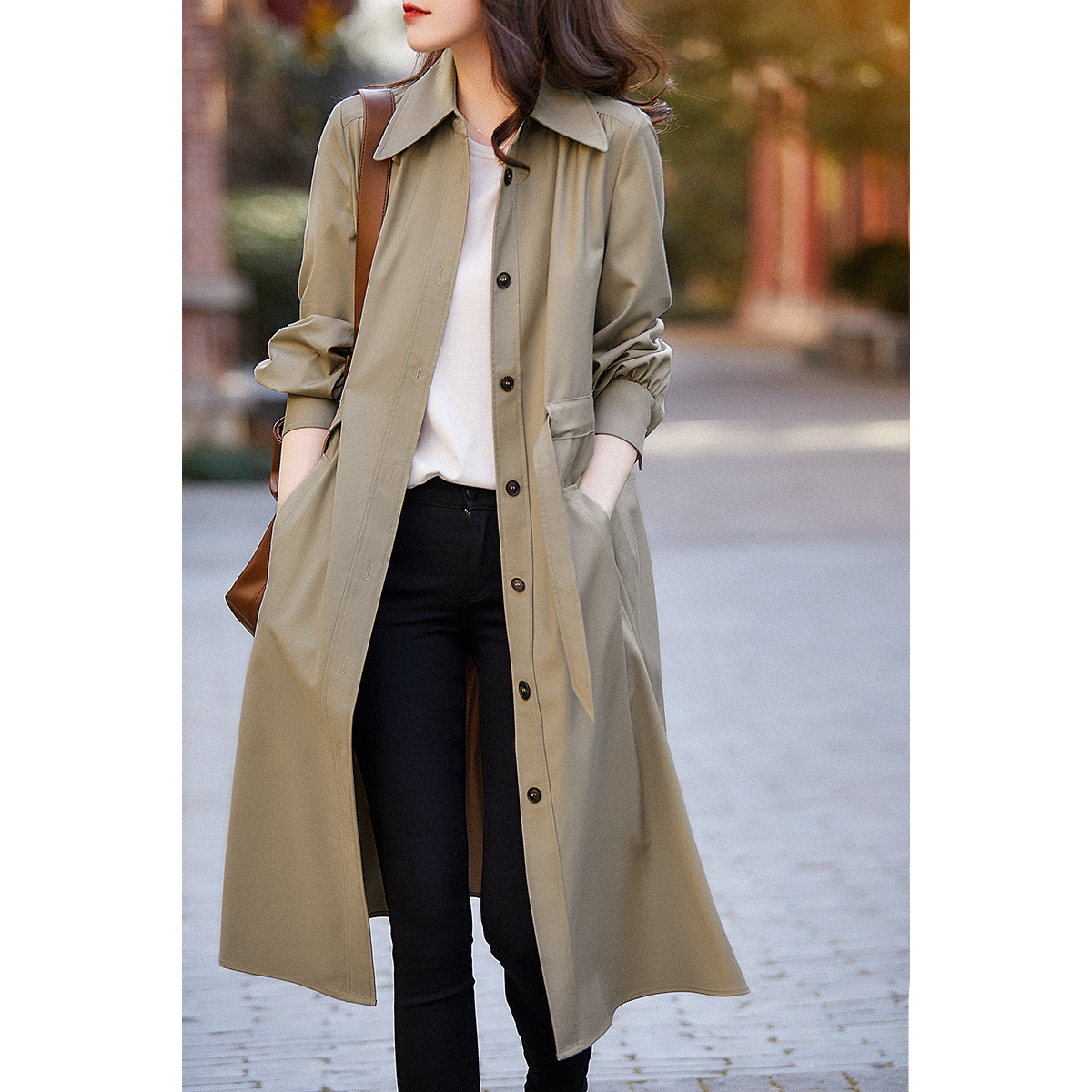 风衣女2021春秋新款韩版气质流行小个子中长款大衣薄款卡其色外套