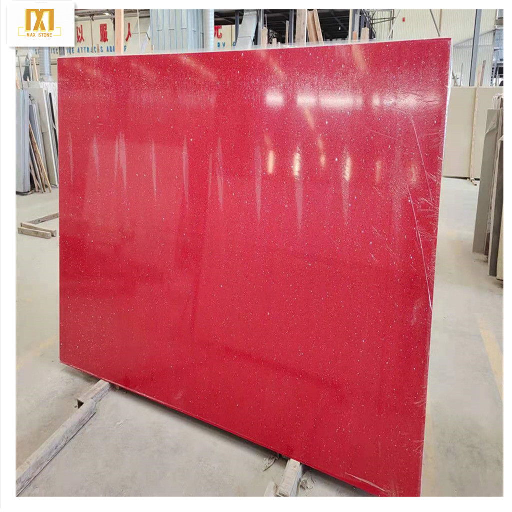 麦斯石材红色抗污石英石厨房台面橱洗手台灶台石英石板厂家直营
