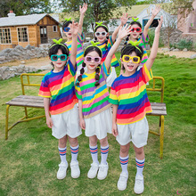 儿童夏季彩虹套装兄妹姐弟装幼儿园园服表演服小学生六一演出服潮