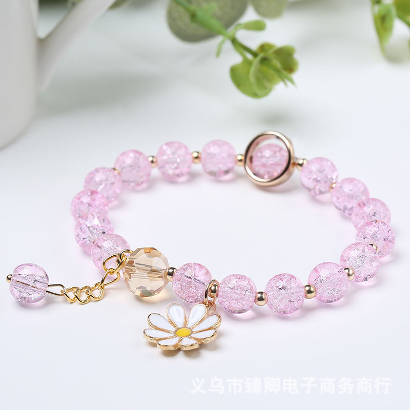 Korean Style Crystal Pink Crystal Sun Flower Sisters Girlfriends Student Bracelet Female Daisy Bracelet Jewelry Ins