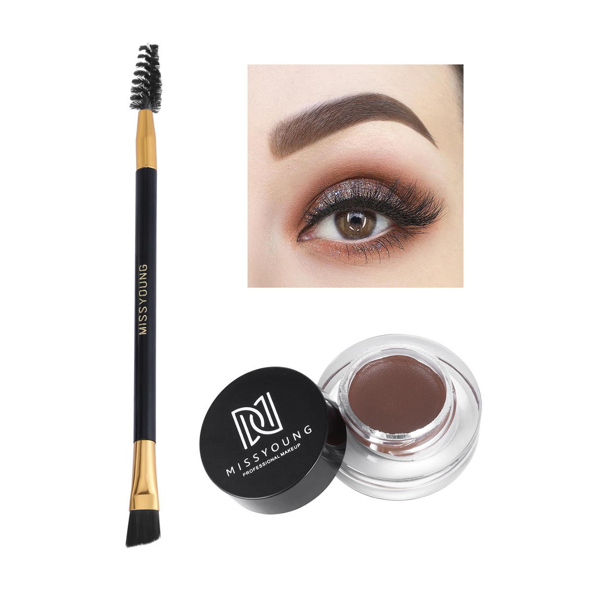 Missyoung Brow Cream Eyebrow Brush Combination Suit Waterproof Plastic Eyebrow Pencil Glue Natural Long Lasting Cross-Border Eyebrow Makeup