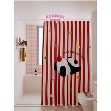 新年熊猫浴室防霉套装免打孔洗澡浴帘布卫生间隔断门帘淋浴间