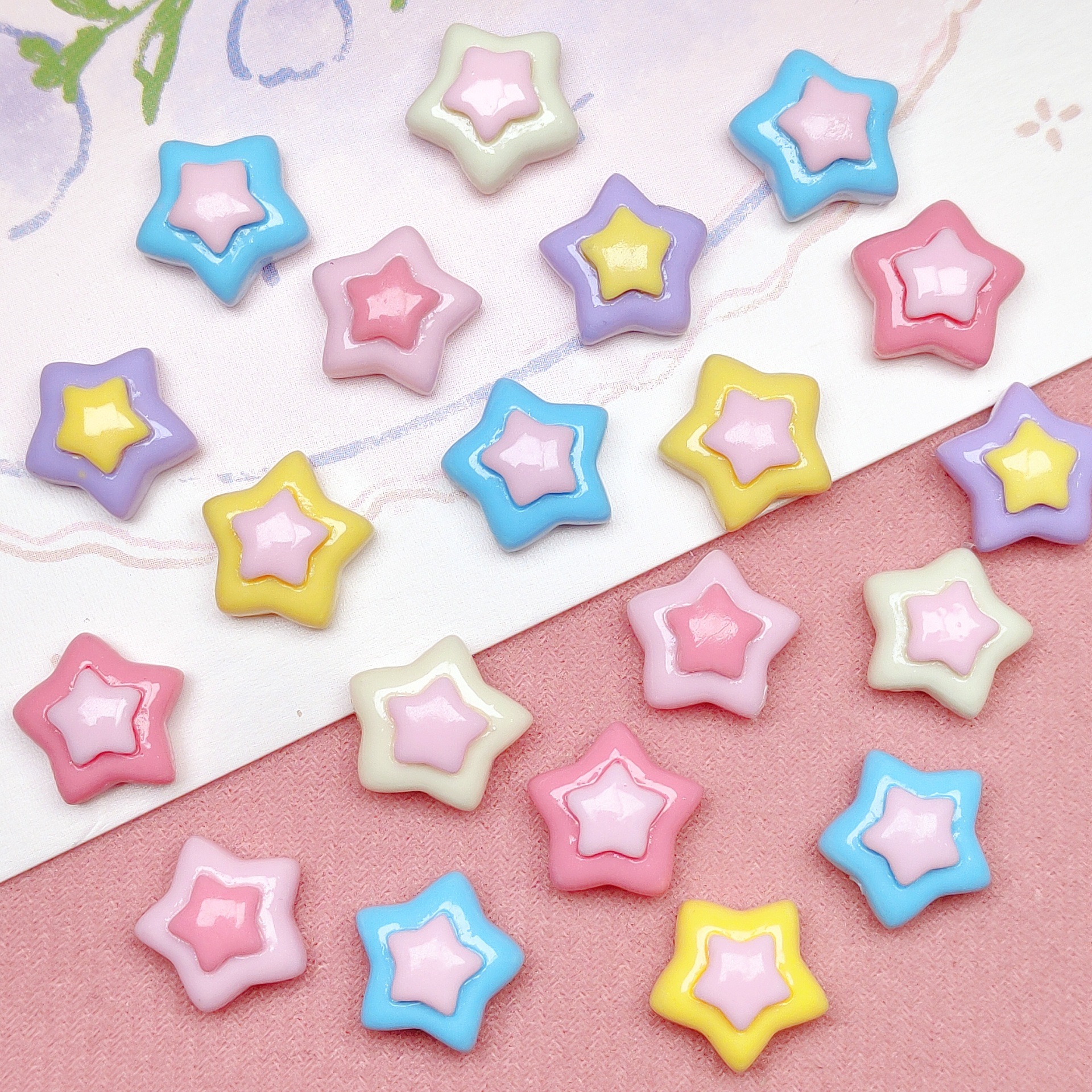 13mm Mini Five-Pointed Star DIY Cream Phone Case Resin Accessories Handmade Hair Clips Hairband Jewelry Material Package