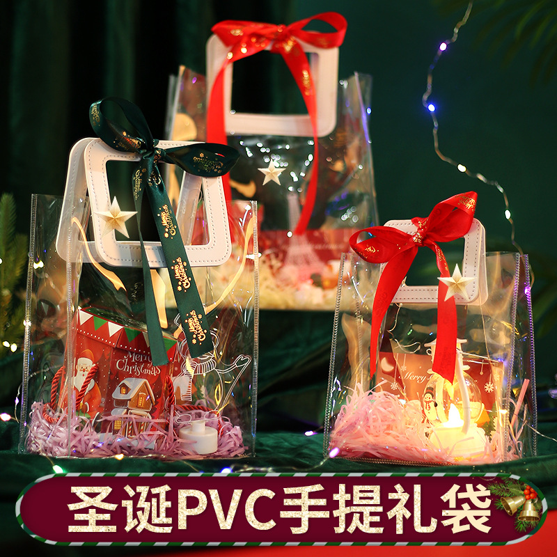 Christmas Gift Bag Wholesale Christmas Eve Fruit Packing Box Transparent Handbag Christmas Eve Gift Bag Hand Gift Bag