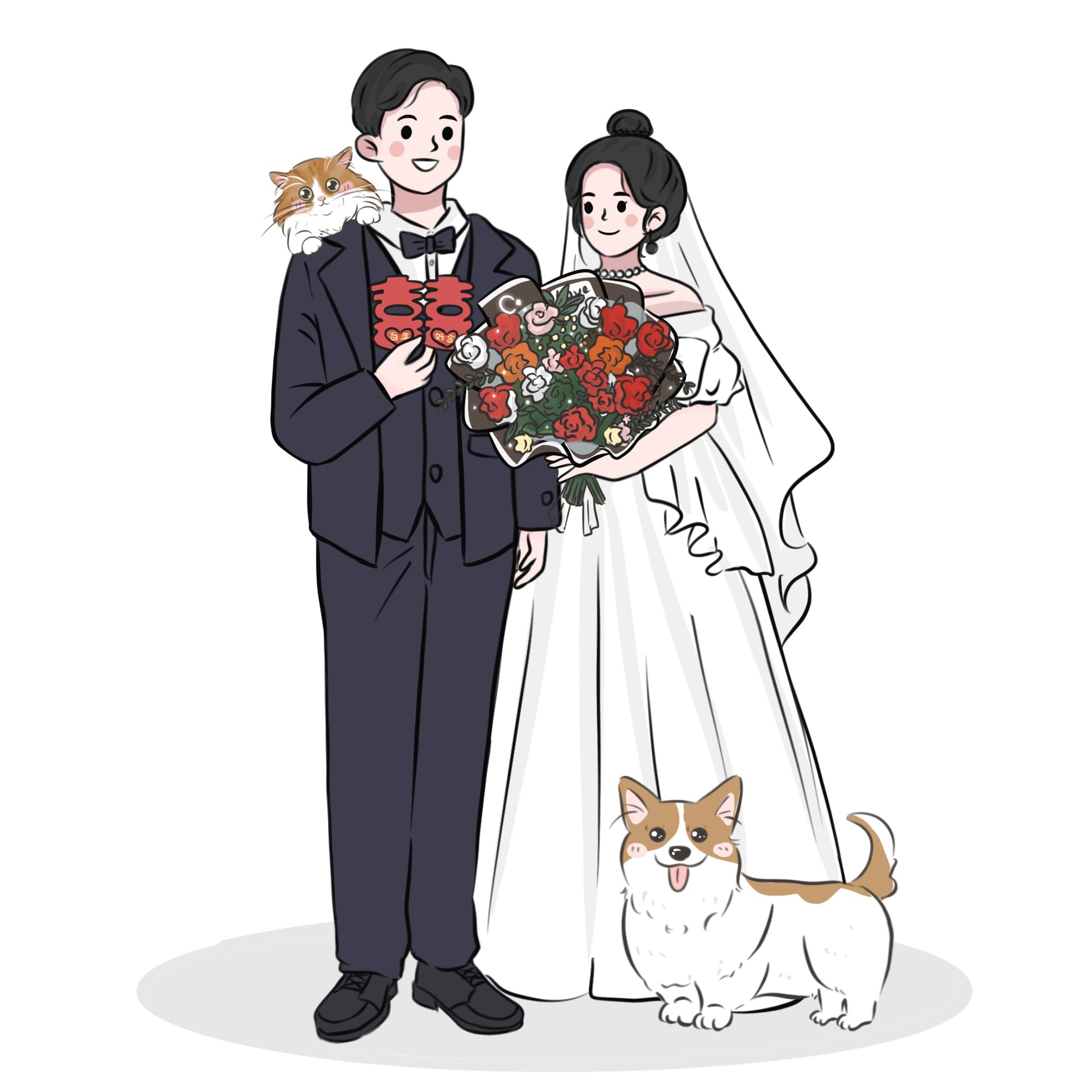 情侣彩色卡通q手绘头像版简笔画动漫婚礼礼物真人照片转手绘