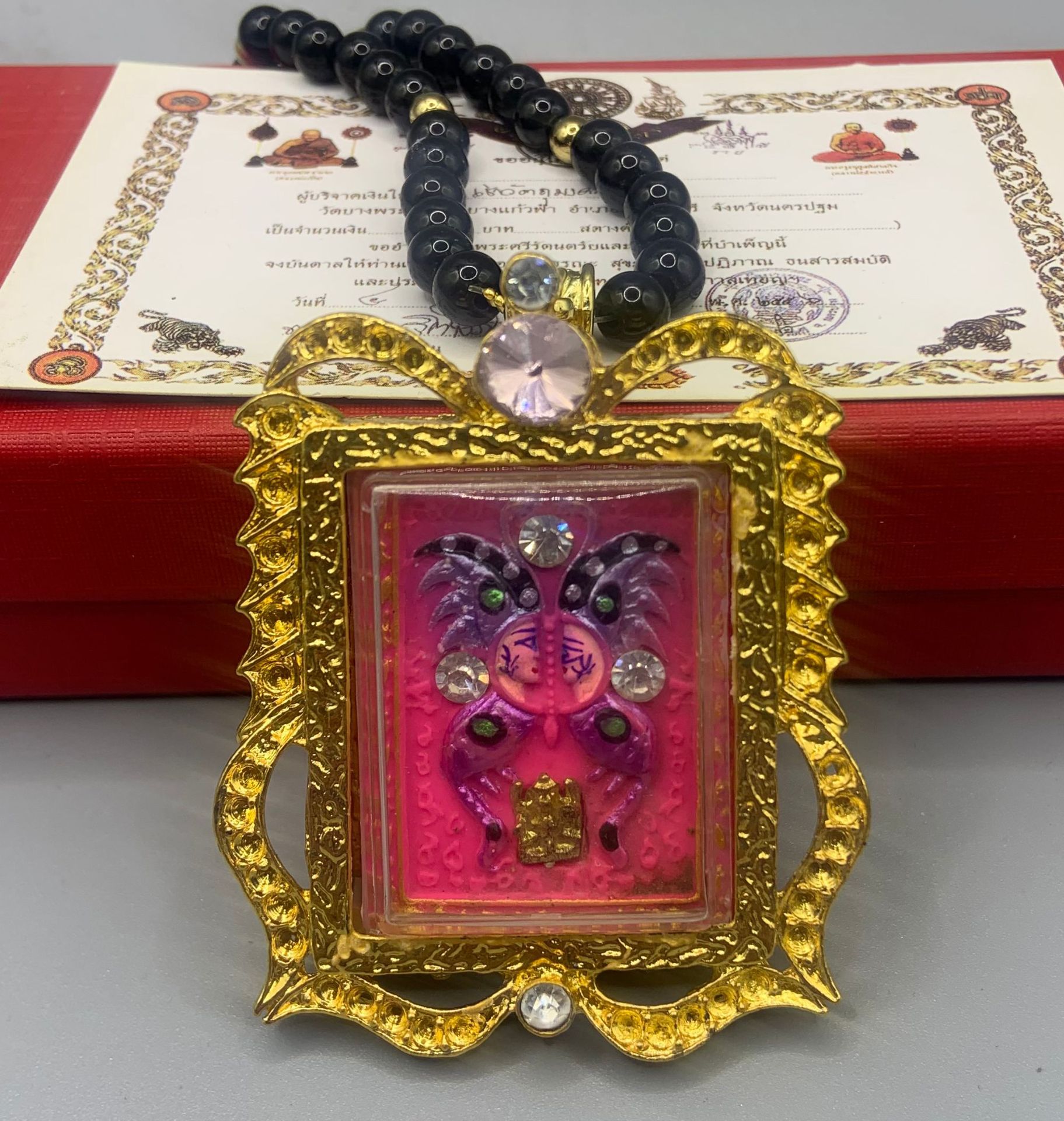 泰国佛牌饰品鎏金壳阿赞力矿蝴蝶牌方形佛牌项链吊坠装饰配件批发