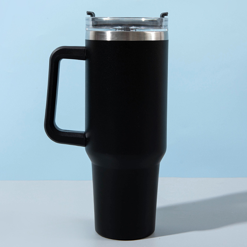 Cross-Border Large Capacity 40Oz Large Ice Cup Car Handle Cup Plastic Spraying 304 Stainless Steel Cup with Straw in-Car Thermos