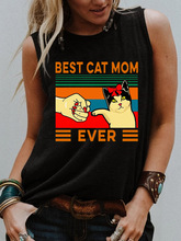 BEST CAT MOM EVER 拳头和猫咪图案 外贸时尚无袖T恤背心