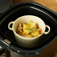 TUF4肆月竖纹双耳小碗空气炸锅烤碗家用陶瓷烘焙碗微波炉烤箱