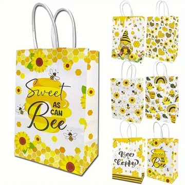跨境纸袋小蜜蜂印花创意手提袋新款生日伴手礼礼物袋白牛皮春季