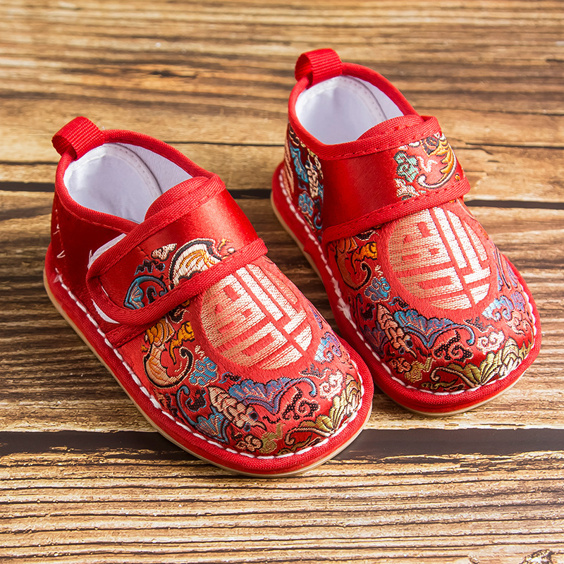 新款秋冬中国风男女宝宝全胶底福字大包棉鞋舒适千层底棉鞋