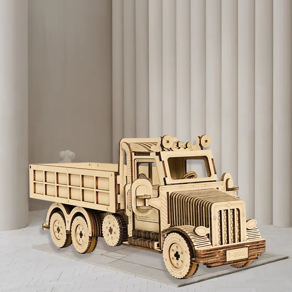 跨境新品 3d创意美式卡车立体拼图 手工diy木制拼装摆件模型玩具