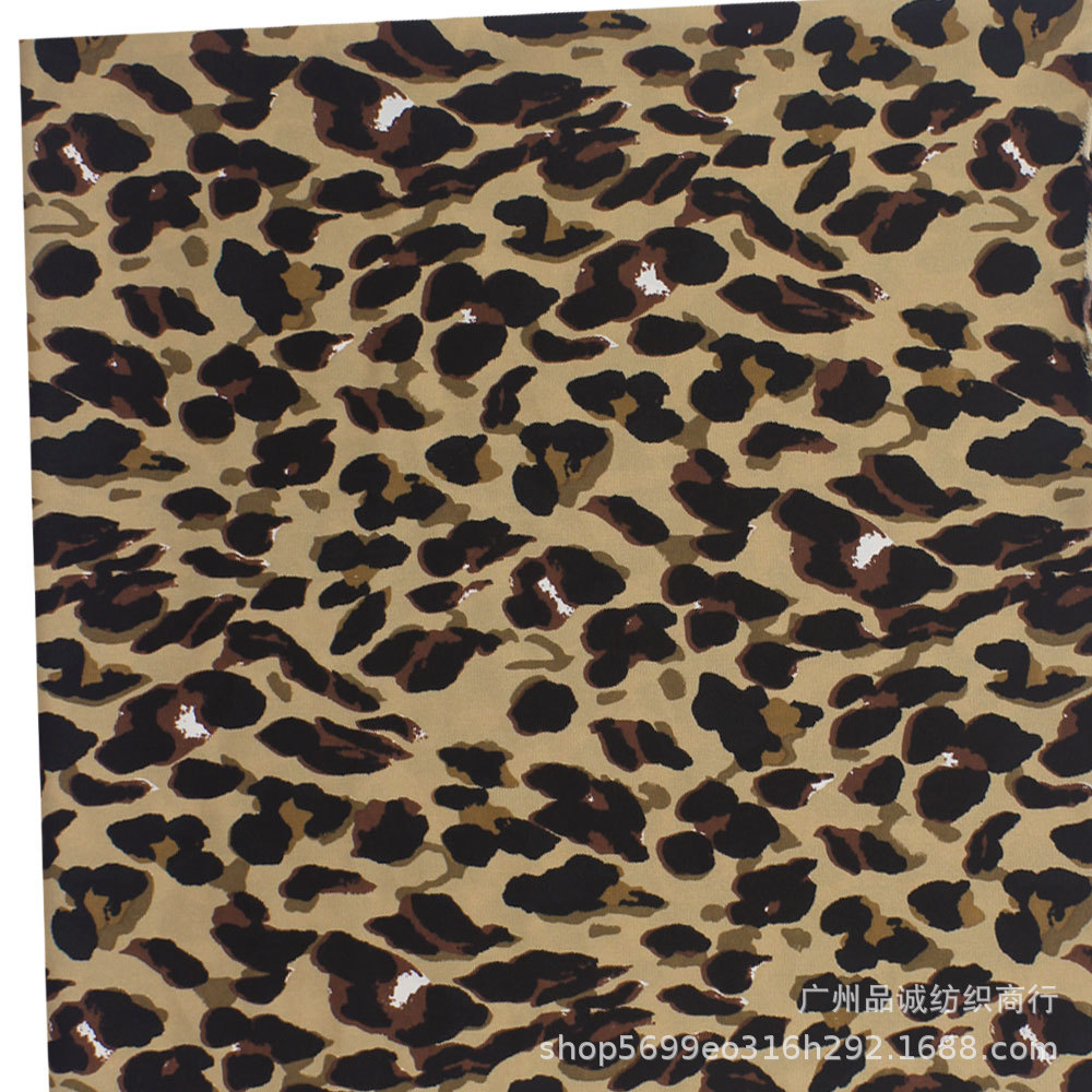 破卡平纹缎印花欧美风豹纹雪纺印花布春夏女连衣裙防蚊裤衬衫面料