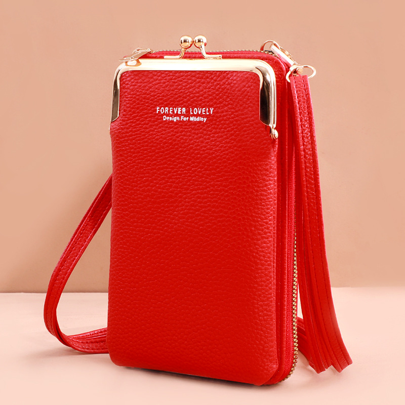 Clip Bag Factory Direct Sales New Fashion Ladies Phone Bag Fashion Litchi Pattern Solid Color Crossbody Shoulder Bag Wallet