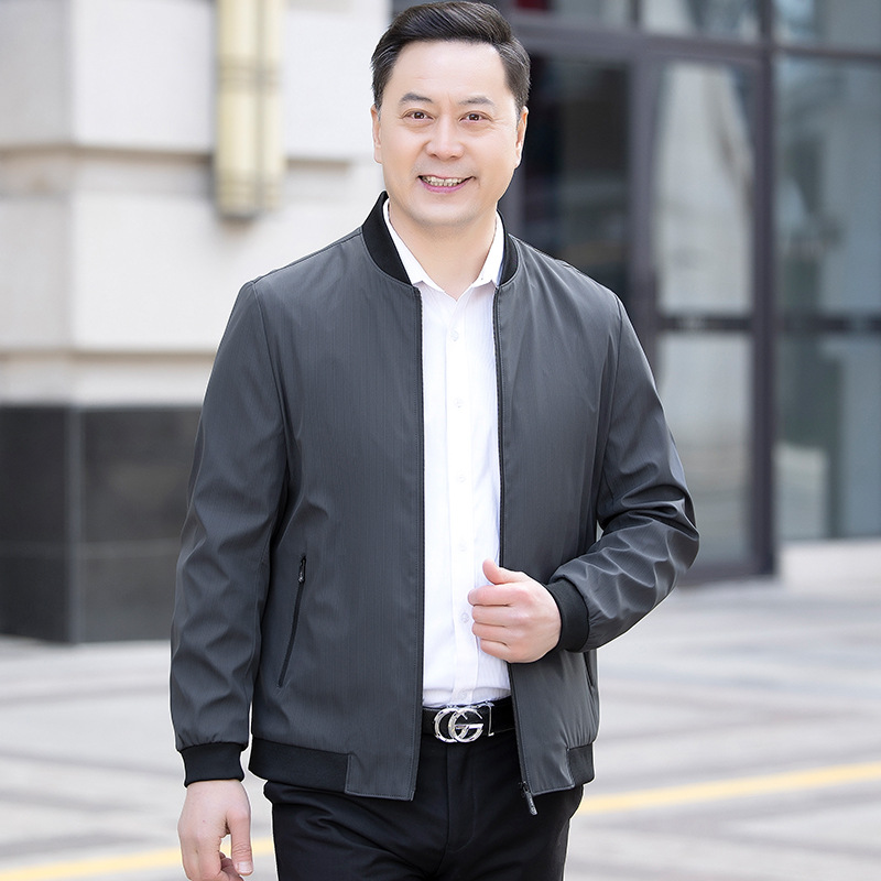 秋季新款男士休闲立领夹克中老年人爸爸秋装宽松上衣中年男士外套