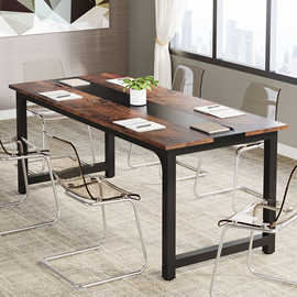 跨境餐桌 长方形原木风1米8职员2人办公书桌现代简约原木风会议桌