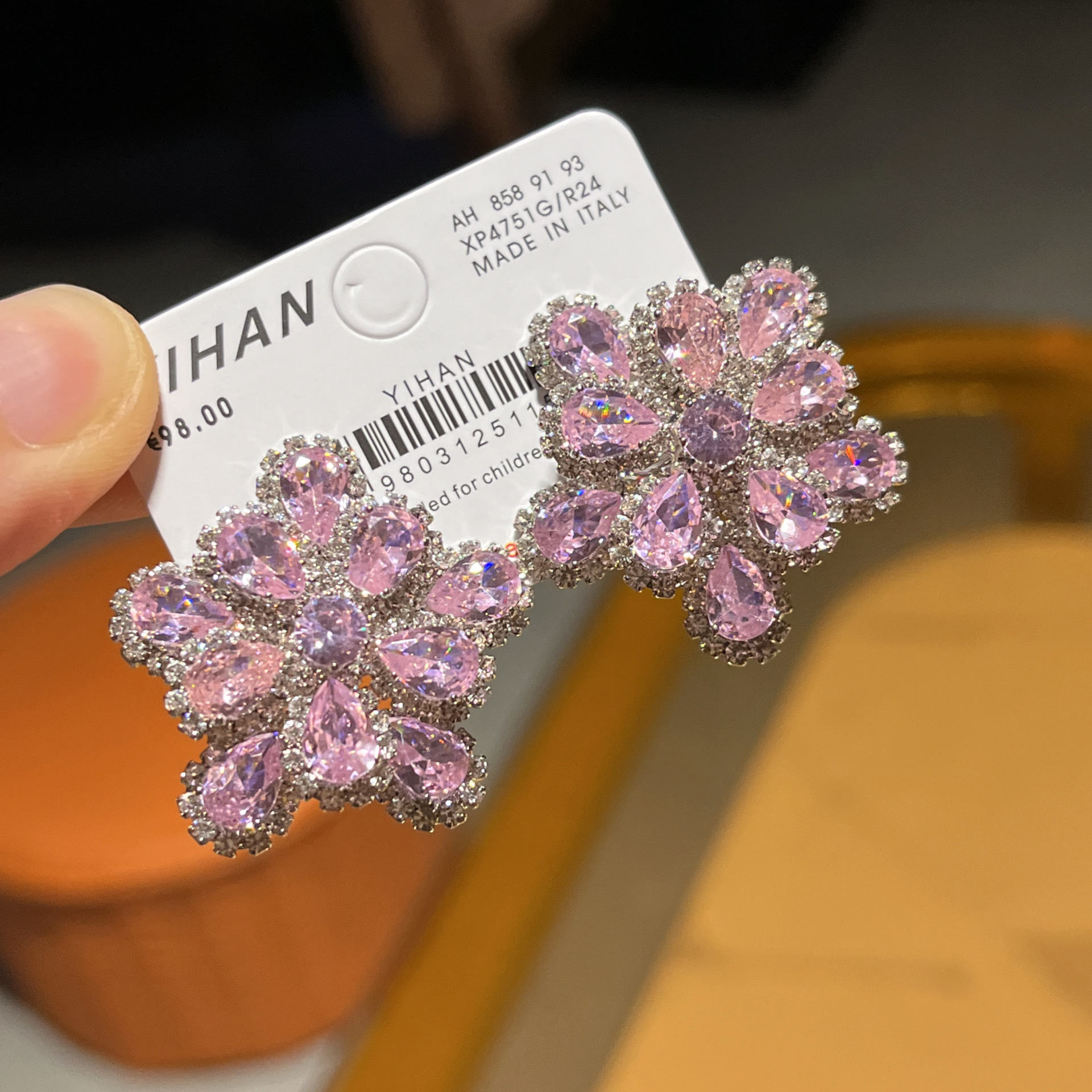 意大利进口时尚新款s925进口手工重工锆石花朵小众设计款耳环